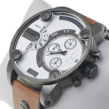 Buy Shop Diesel SBA Dual Time Chronograph White Dial Brown Leather Strap Watch For Men - DZ7269 USA Online