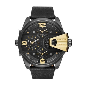 Buy Shop Diesel Uber Chief Two Hand Black Dial Black Leather Strap Watch For Men - DZ7377 USA Online