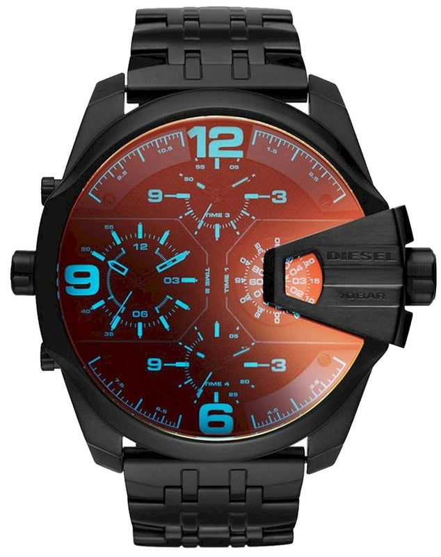Buy Shop Diesel Uber Chief Chronograph Red Dial Black Steel Strap Watch For Men - DZ7373 USA Online