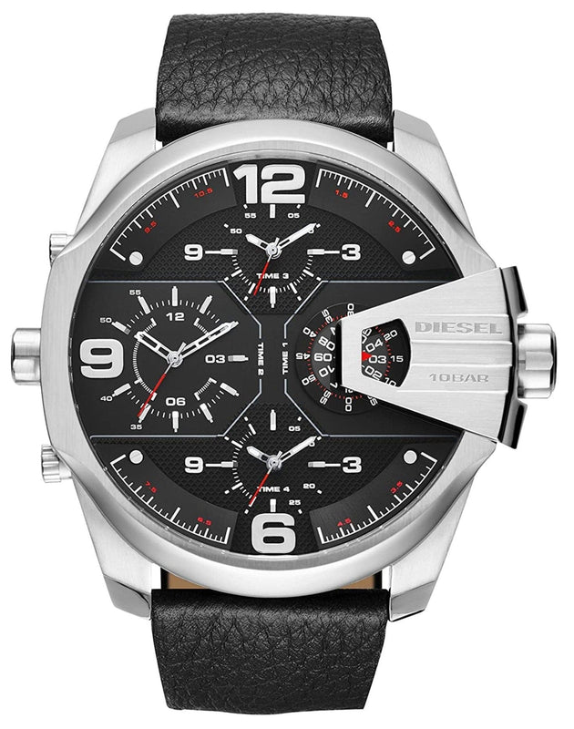 Buy Shop Diesel Uber Chief Oversized 4 Time Black Dial Leather Strap Watch For Men - DZ7376 USA Online