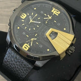 Buy Shop Diesel Uber Chief Two Hand Black Dial Black Leather Strap Watch For Men - DZ7377 USA Online