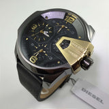 Buy Shop Diesel Uber Chief Two Hand Black Dial Black Leather Strap Watch For Men - DZ7377 USA Online