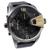 Buy Shop Diesel Uber Chief Two Hand Black Dial Black Leather Strap Watch For Men - DZ7377 USA Online