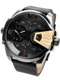Buy Shop Diesel Uber Chief Two Hand Black Dial Black Leather Strap Watch For Men - DZ7377 USA Online