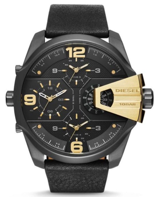 Buy Shop Diesel Uber Chief Two Hand Black Dial Black Leather Strap Watch For Men - DZ7377 USA Online
