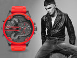 Diesel Mr Daddy 2.0 Black Dial Red Steel Strap Watch For Men - DZ7370