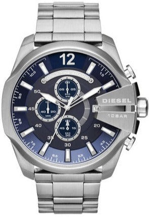 Buy Shop Diesel Mega Chief Chronograph Blue Dial Silver Steel Strap Watch For Men - DZ4417 USA Online