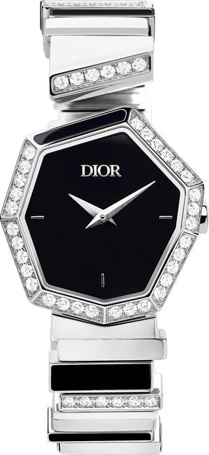 Buy Shop Dior Gem Dior Mother of Pearl Diamonds Black Dial Silver Steel Strap Watch for Women - CD18111X1058 USA Online