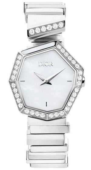 Buy Shop Dior Gem Dior Mother of Pearl Diamonds White Dial White Leather Strap Watch for Women - CD18111X1006 USA Online