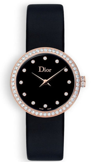 Buy Shop Dior La D De Diamonds Black Dial Black Leather Strap Watch for Women - CD047170A005 0000 USA Online