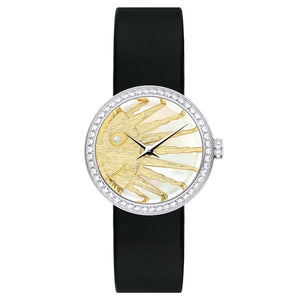 Buy Shop Dior La D De Dior Dior Rose Céleste Diamonds Mother of Pearl Dial Black Leather Strap Watch for Women - CD04711X1001 0000 USA Online
