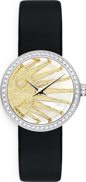 Buy Shop Dior La D De Dior Dior Rose Céleste Diamonds Mother of Pearl Dial Black Leather Strap Watch for Women - CD04711X1001 0000 USA Online