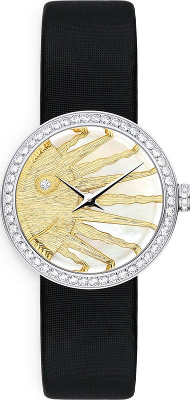 Buy Shop Dior La D De Dior Dior Rose Céleste Diamonds Mother of Pearl Dial Black Leather Strap Watch for Women - CD04711X1001 0000 USA Online