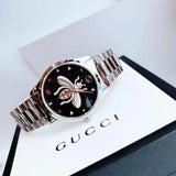 Gucci G Timeless Quartz Black Dial Silver Steel Strap Watch For Women - YA1264136