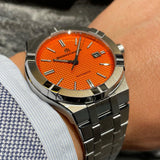 Maurice Lacroix Aikon Limited Edition Automatic Date Orange Dial Silver Steel Strap Watch For Men - AI6008-SS00F-530-1