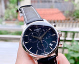 Buy Shop Tissot Tradition Chronograph Black Dial Black Leather Strap Watch For Men - T0636171605700 USA Online
