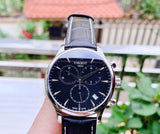 Buy Shop Tissot Tradition Chronograph Black Dial Black Leather Strap Watch For Men - T0636171605700 USA Online