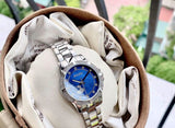 Bulova Crystal Collection Blue Mother of Pearl Dial Silver Steel Strap Watch for Women - 96L238