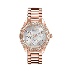 Buy Shop Bulova Crystal Silver Dial Rose Gold Steel Strap Watch for Women - 97N101 USA Online