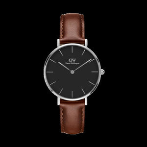 Buy Shop Daniel Wellington Classic Petite St Mawes Black Dial Brown Leather Strap Watch For Women - DW00100181 USA Online