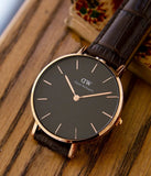 Buy Shop Daniel Wellington Classic Petite York Black Dial Brown Leather Strap Watch For Women - DW00100170 USA Online