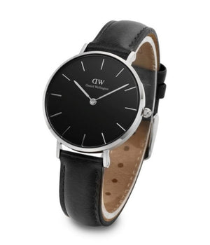 Buy Shop Daniel Wellington Petite Sheffield Black Dial Black Leather Strap Watch For Women - DW00100180 USA Online