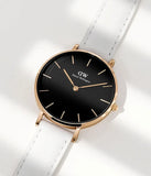 Buy Shop Daniel Wellington Classic Petite Bondi Black Dial White Leather Strap Watch For Women - DW00100285 USA Online
