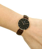 Buy Shop Daniel Wellington Classic Petite Bristol Black Dial Brown Leather Strap Watch For Women - DW00100165 USA Online