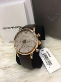 Buy Shop Emporio Armani Classic Chronograph White Dial Brown Leather Strap Watch For Men - AR1809 USA Online