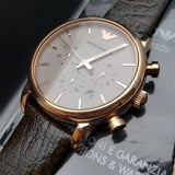 Buy Shop Emporio Armani Classic Chronograph White Dial Brown Leather Strap Watch For Men - AR1809 USA Online