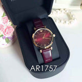 Buy Shop Emporio Armani Gianni T Bar Burgundy Dial Burgundy Leather Strap Watch For Women - AR1757 USA Online