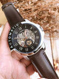 Buy Shop Fossil Grant Automatic Skeleton Black Dial Brown Leather Strap Watch for Men - ME3095 USA Online
