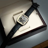 Buy Shop Fossil Inscription Automatic Skeleton Rose Gold Dial Black Leather Strap Watch for Men - BQ2572 USA Online