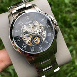 Buy Shop Fossil Grant Skeleton Black Dial Silver Steel Strap Watch for Men - ME3055 USA Online