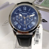 Buy Shop Fossil Grant Chronograph Blue Dial Black Leather Strap Watch for Men - FS4990 USA Online