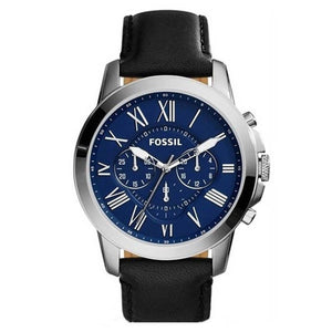 Buy Shop Fossil Grant Chronograph Blue Dial Black Leather Strap Watch for Men - FS4990 USA Online