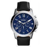 Buy Shop Fossil Grant Chronograph Blue Dial Black Leather Strap Watch for Men - FS4990 USA Online