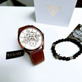 Buy Shop Guess Multi-Function Chronograph White Dial Brown Leather Strap Watch For Men - GW0389G8 USA Online