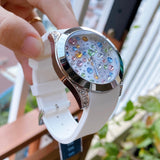 Buy Shop Guess Wanderlust Crystals Silver Dial White Rubber Strap Watch for Women - W1059L1 USA Online