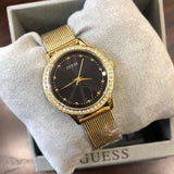 Guess Chelsea Crystals Black Dial Gold Mesh Bracelet Watch For Women - W0647L8