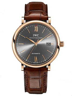 Buy Shop IWC Portofino Automatic Grey Dial Brown Leather Strap Watch for Men - IW356511 USA Online