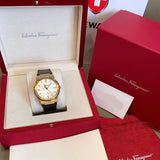 Buy Shop Salvatore Ferragamo F-80 Classic Silver Dial Brown Leather Strap Watch for Men - SFDT00419 USA Online