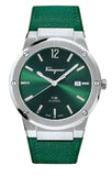 Salvatore Ferragamo F-80 Classic Green Dial Green Leather Strap Watch for Men - SFDT00519