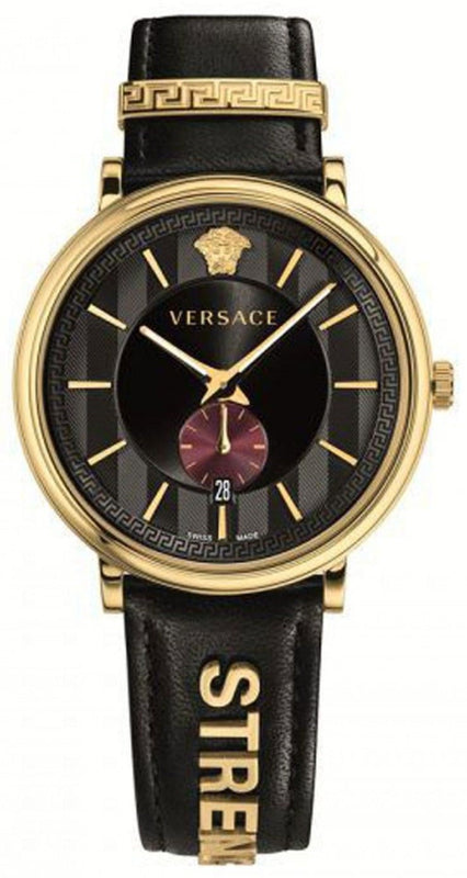 Buy Shop Versace V-Circle Manifesto Edition Black Dial Black Leather Strap Watch for Men - VBQ050017 USA Online