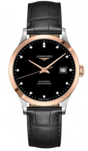 Buy Shop Longines Record Black Dial Black Leather Strap Watch for Men - L2.821.5.57.2 USA Online