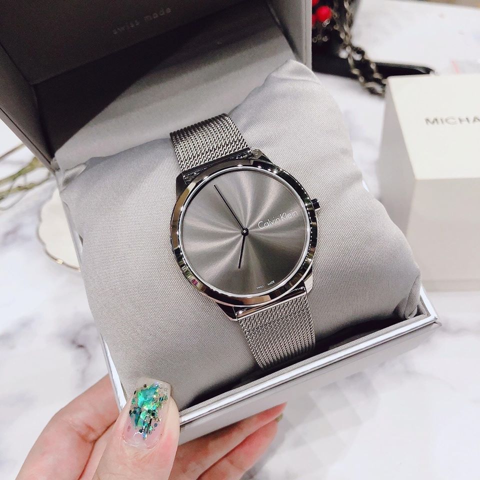 Buy Shop Calvin Klein Minimal Grey Dial Silver Mesh Bracelet Watch for Men - K3M211Y3 USA Online
