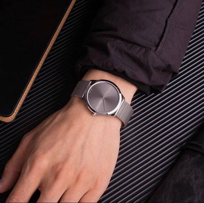 Buy Shop Calvin Klein Minimal Grey Dial Silver Mesh Bracelet Watch for Men - K3M211Y3 USA Online