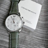 Buy Shop Emporio Armani Classic Chronograph Silver Dial Grey Leather Strap Watch For Men - AR1861 USA Online