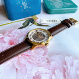 Buy Shop Fossil Townsman Automatic Skeleton Gold Dial Brown Leather Strap Watch for Men - ME3043 USA Online