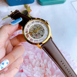 Buy Shop Fossil Townsman Automatic Skeleton Gold Dial Brown Leather Strap Watch for Men - ME3043 USA Online